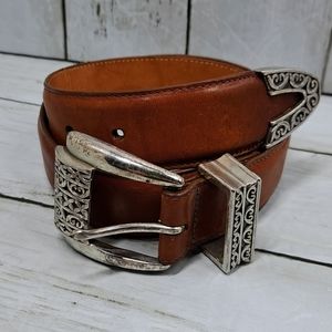 Brighton Museum Collection Vtg Brown Leather Small "Roman Heart" Adjustable Belt